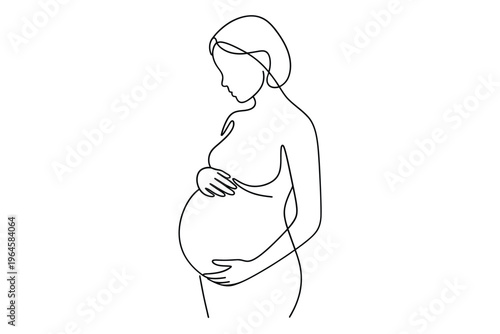 Elegant one line drawing of a pregnant woman gently cradling her belly