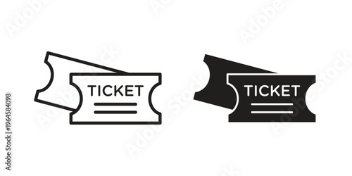 Ticket stub icons line and solid version, outline and filled vector design set