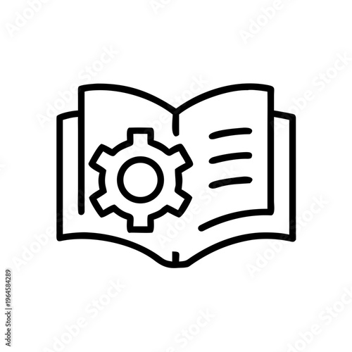 Instruction manual icon, technical guide book with gear symbol