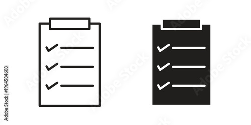 Todo list icons line and solid version, outline and filled vector design set