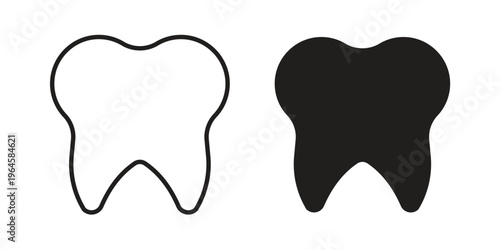 Tooth icons line and solid version, outline and filled vector design set