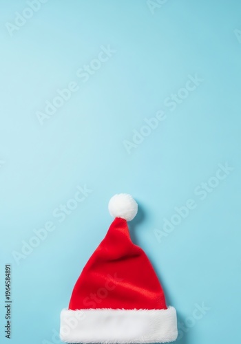 Christmas Santa Hat on Light Blue Background
