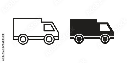 Truck icons line and solid version, outline and filled vector design set