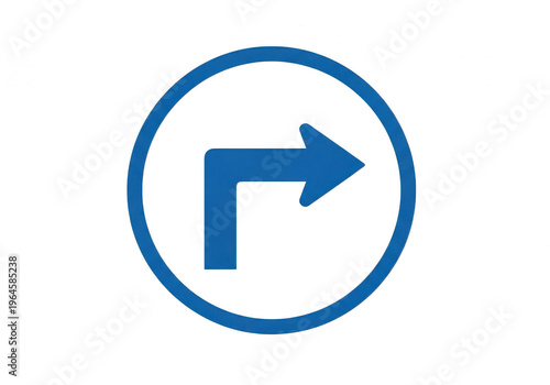 Right turn traffic direction sign with circular border in blue and white