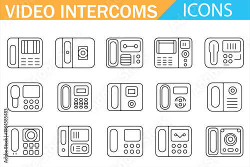 Video intercom icons set line style smart home communication door phone system access control security device outline vector illustration