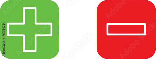 A green plus sign on a square background next to a red minus sign on a red square background icon Vector