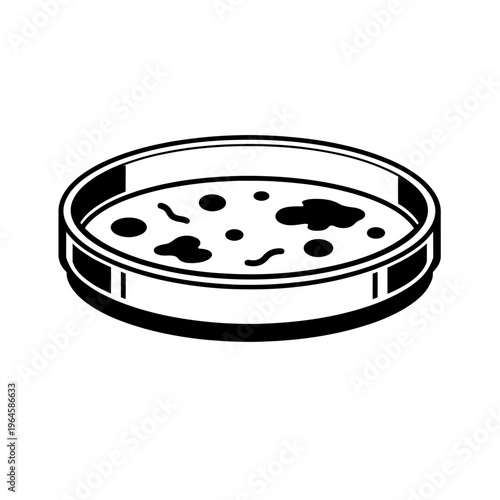 Detailed vector illustration of a petri dish containing diverse microscopic bacterial colonies and cellular organisms, perfect for scientific research, microbiology studies, laboratory experiments, me