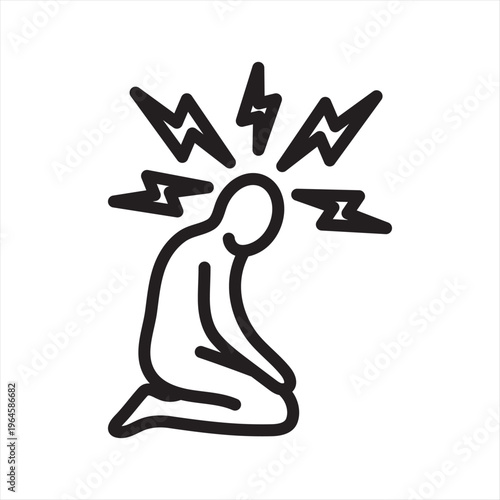 Depression Line Icon – Mood Disorder Mental Health Symbol