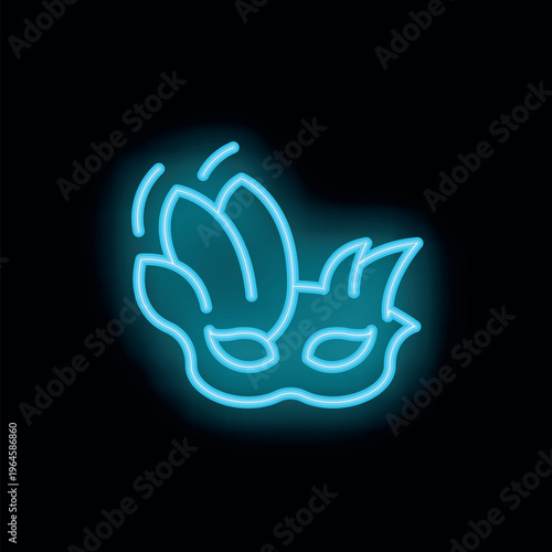 Glowing blue neon sign representing a carnival mask, perfect for celebrating mardi gras and any masked event