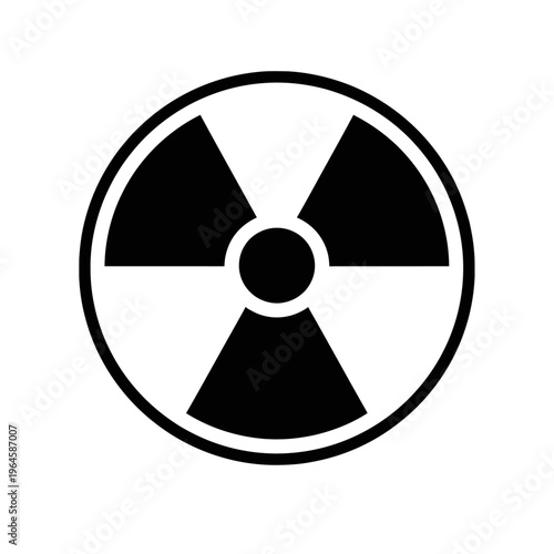 Black and white iconic radiation symbol, a universal warning sign for radioactive materials and areas, indicating potential danger, nuclear energy, hazardous waste, and atomic safety awareness for pub