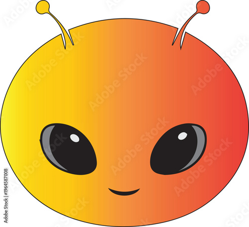 Cute Friendly Alien Character Face with Orange and Yellow Gradient Skin