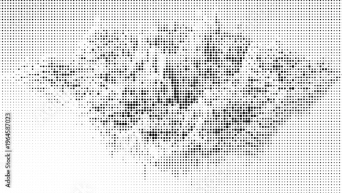 Monochrome abstract texture of dense halftone dots forming a shaded area.