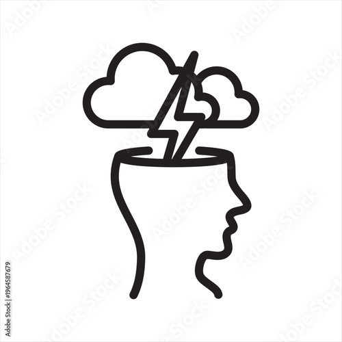 General Anxiety Disorder Line Icon – Chronic Worry Mental Health Symbol