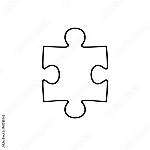 Black outline of a single jigsaw puzzle piece on white background, a minimalist vector icon symbolizing connection, problem-solving, teamwork, integration, missing links, and finding solutions for com