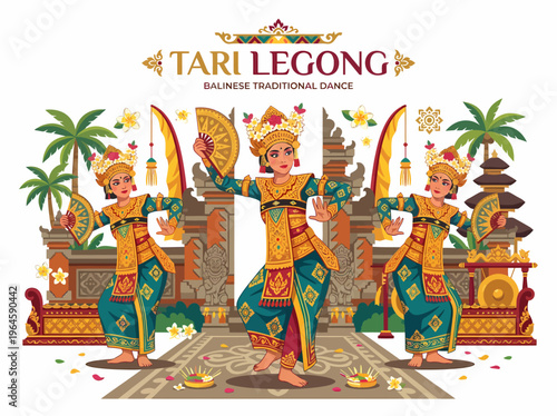 Balinese Legong Dancers Performing Traditional Dance