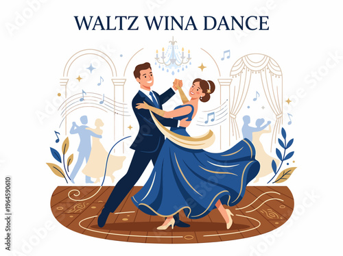 Couple Dancing Waltz in Ballroom