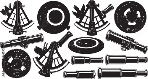 Vintage film camera collection with lenses and tripods vector illustration flat design set