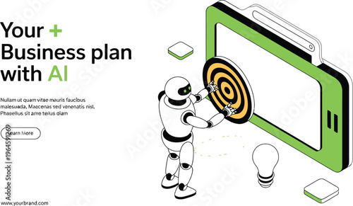 Robot and Target on Smartphone Screen Business Plan AI