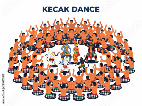Kecak Dance Performance Illustration - Balinese Culture