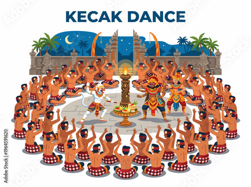 Kecak Dance Performance in Bali at Night