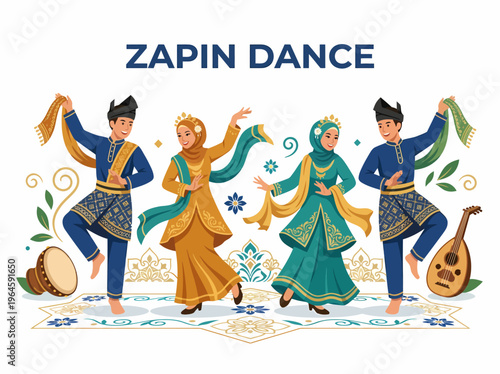 Malaysian Zapin Dance Performers in Traditional Attire