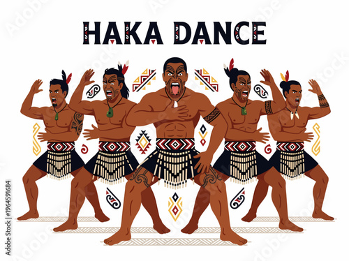 Maori Haka Dance Warriors Performing Traditional Tribal Ritual