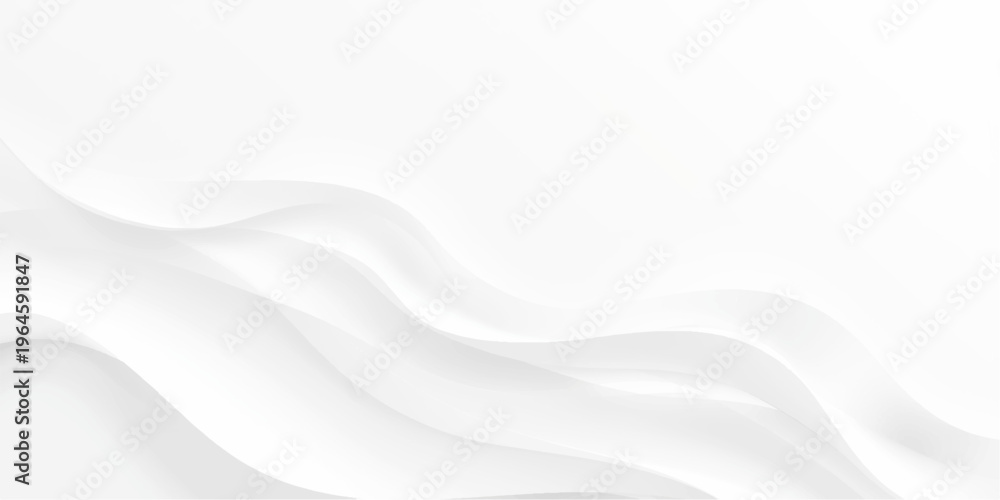 Fototapeta premium Elegant Abstract White Background with Smooth Flowing Wave Layers and Soft Shadow Depth, Minimal Paper Cut Style Texture with Clean Curves for Modern Design Templates and Presentations.