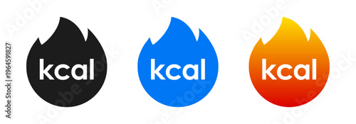 kilocalories fat burn icon set, kcal sign, burning calories and energy consumption