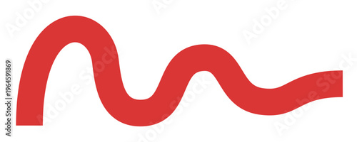 Abstract red color curved line. Doodle organic wavy ribbon. Dynamic line element