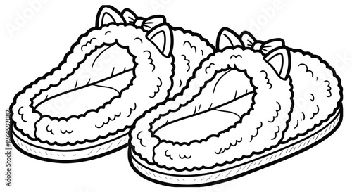 Cozy Fluffy Cat Ear Slippers Coloring Page