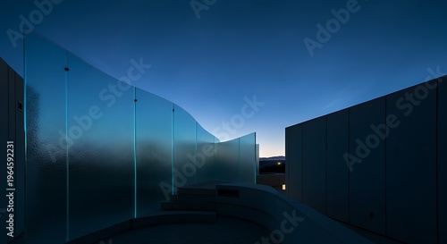 Abstract patterns made turn turn of frosted neon blue glass turn conceptual minimal architecture landscape