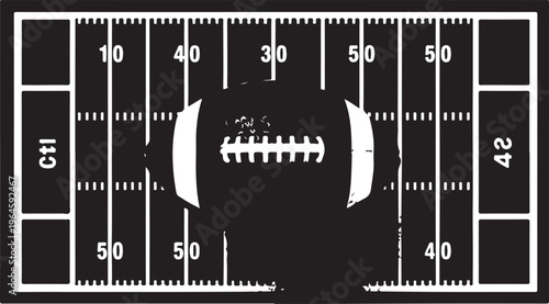 American football field, gridiron layout, sports background, black and white illustration