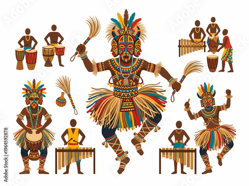 African Dancers and Musicians in Traditional Costume
