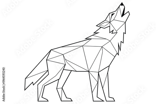 Geometric wolf illustration a stylized canid howling at the moon