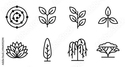 Abstract nature and plant elements vector icons collection flora and trees