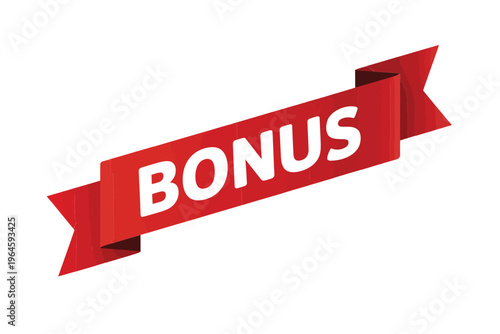A vibrant red ribbon banner displaying the word bonus in white text