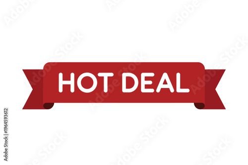 A vibrant red ribbon banner displaying the text hot deal in white