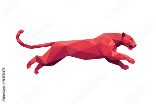 A low poly red geometric puma or mountain lion in a running pose