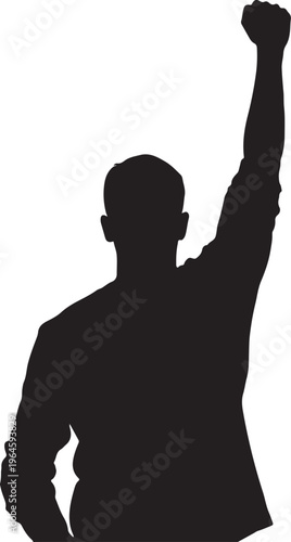 Black silhouette, man raising fist, protest symbol, activist gesture