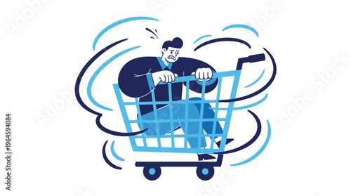 Man riding shopping cart fast motion.