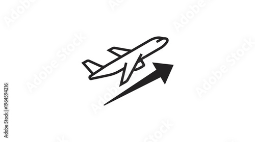 Airplane Taking Off Departure Arrow Outline Icon on Isolated White Background