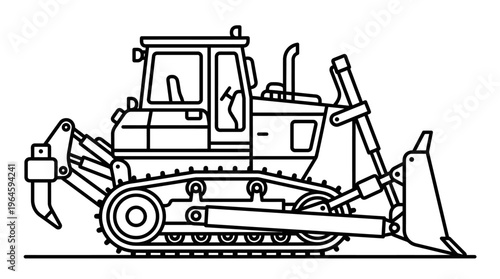 Heavy Duty Bulldozer Earthmover Outline Icon on Isolated White Background