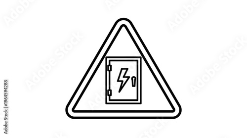 Electrical Panel Warning Sign with Door and Lightning Bolt Isolated White Background, Fuse Box Hazard