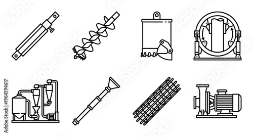 Heavy industrial drilling and pumping equipment icons representing civil engineering and construction