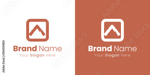 A modern abstract brown square logo with an upward mountain peak. brand identity logo design