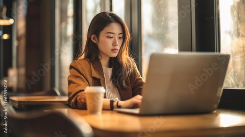 Young Asian Woman Focused Laptop Work Cafe Window Free Download Young Asian Woman Focused Laptop Work Cafe Window - GFXLoad