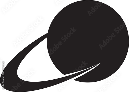 Black planet icon, ringed world symbol, space vector graphic, astronomy logo