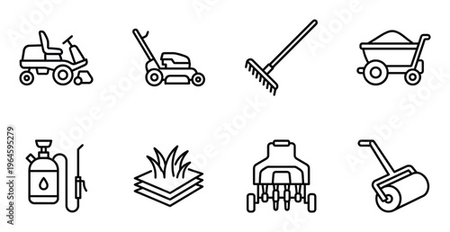 Modern vehicle interior controls and cockpit components line icons for automotive interface design