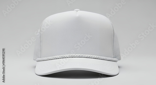 Front view of a white trucker hat with mesh and rope detail hat mockup mockup cap hat template fashion clothing baseball front sport isolated blank