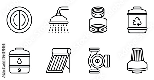 Plumbing and sanitary equipment icons set for water supply and heating systems